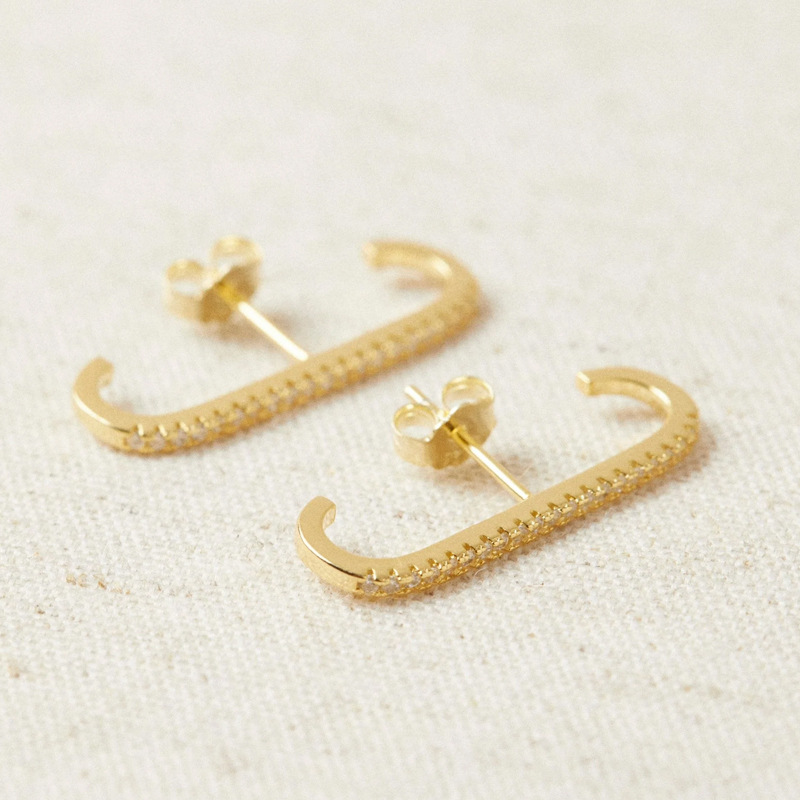 Geometric Stud Earrings In Copper With Electroplated Golden Plating And 0.03µm Thickness Featuring Zircon Inlay 2