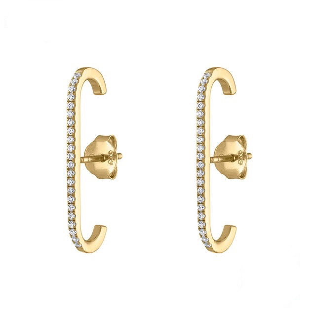 Geometric Stud Earrings In Copper With Electroplated Golden Plating And 0.03µm Thickness Featuring Zircon Inlay 5