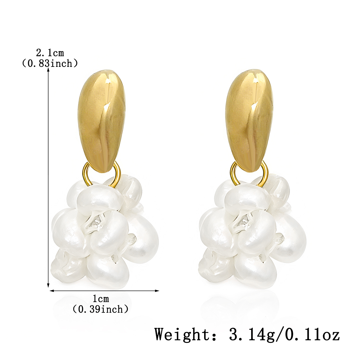 Three-dimensional Geometric Stud Earrings In Copper With Electroplated Golden Plating And Freshwater Pearl Inlay 2
