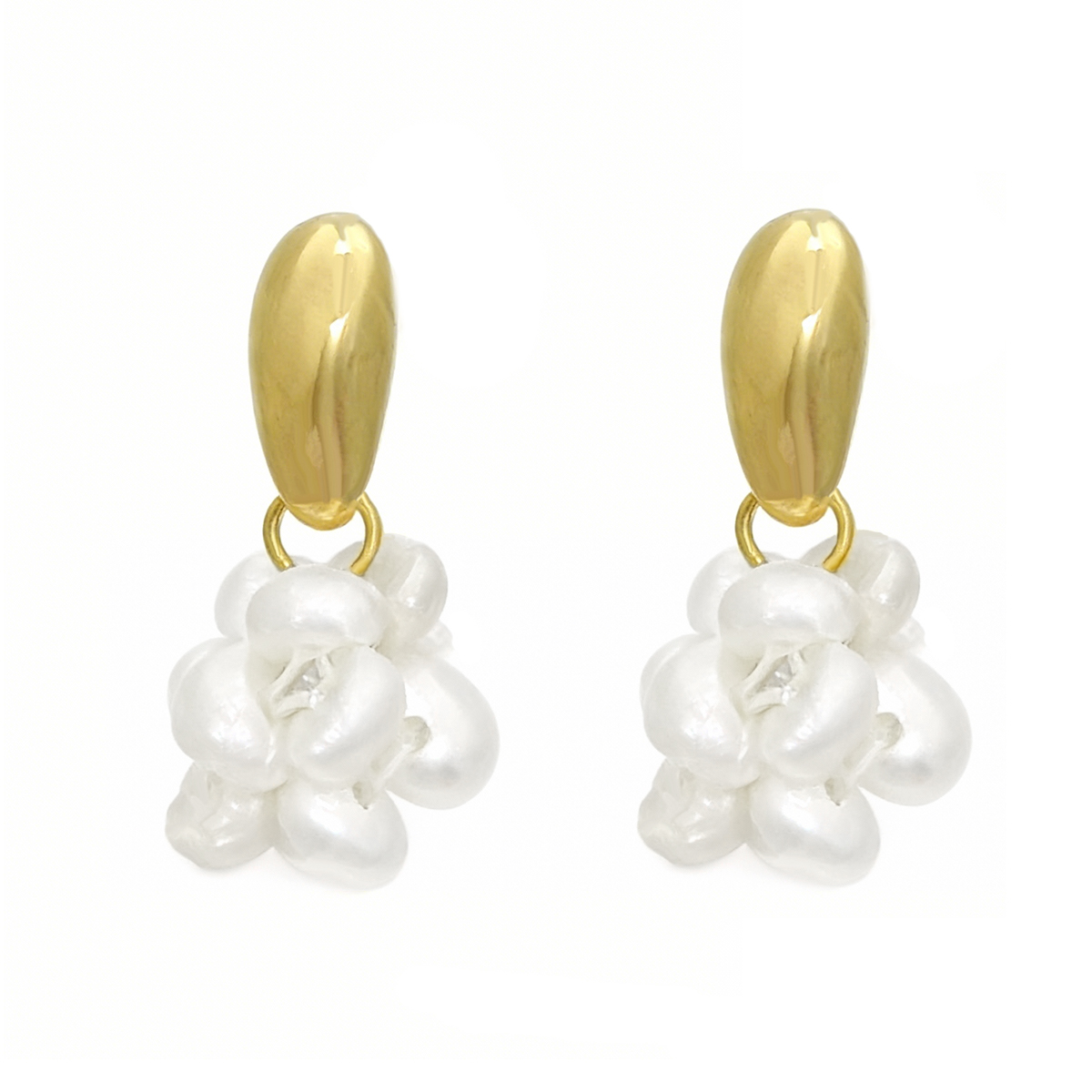 Three-dimensional Geometric Stud Earrings In Copper With Electroplated Golden Plating And Freshwater Pearl Inlay 4