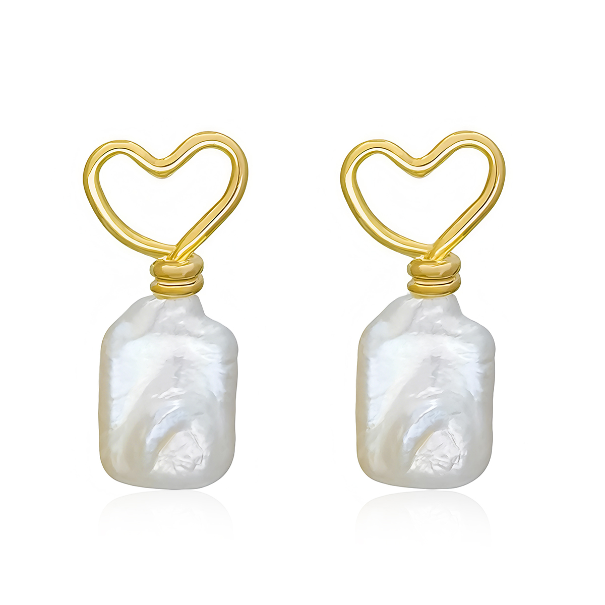 Three-dimensional Geometric Stud Earrings In Copper With Golden Plated Electroplated Finish Featuring Freshwater Pearl Inlay 5