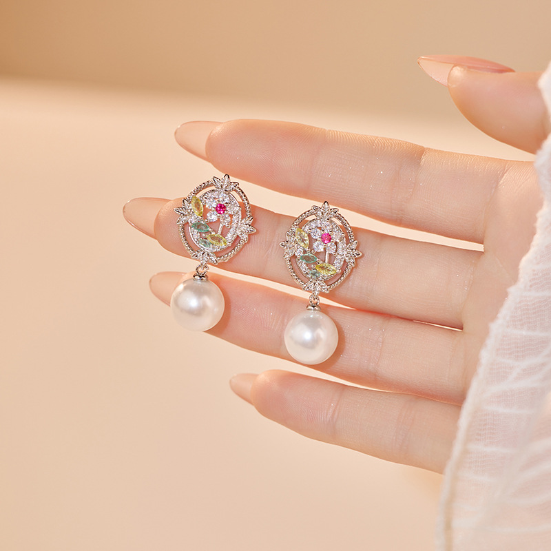 Flowers Stud Earrings For Women Featuring 14K Real Gold Plated Copper With Zirconia Inlay