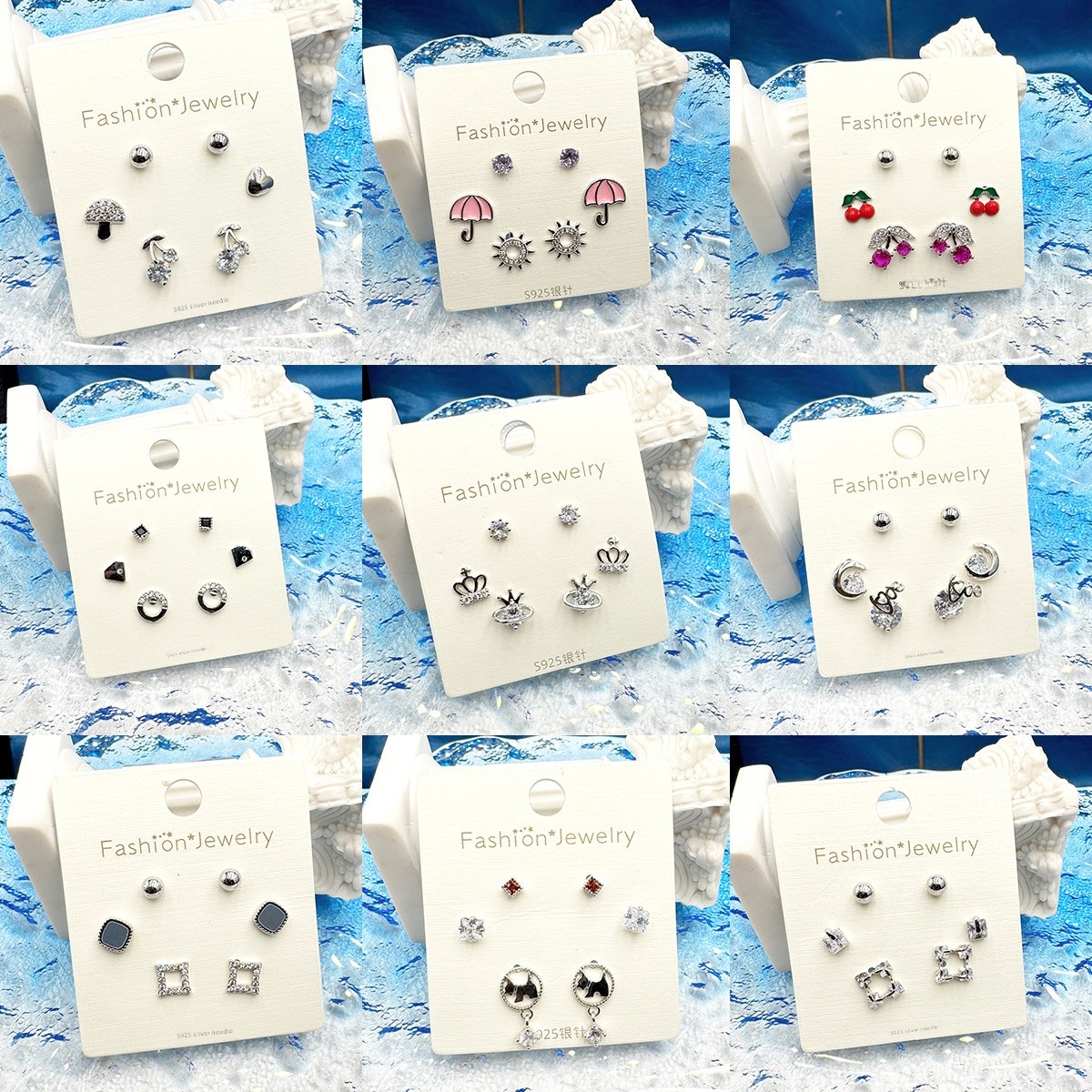 Geometric Stud Earrings For Women In Electroplated Copper With Zircon Inlay, Sweet Style