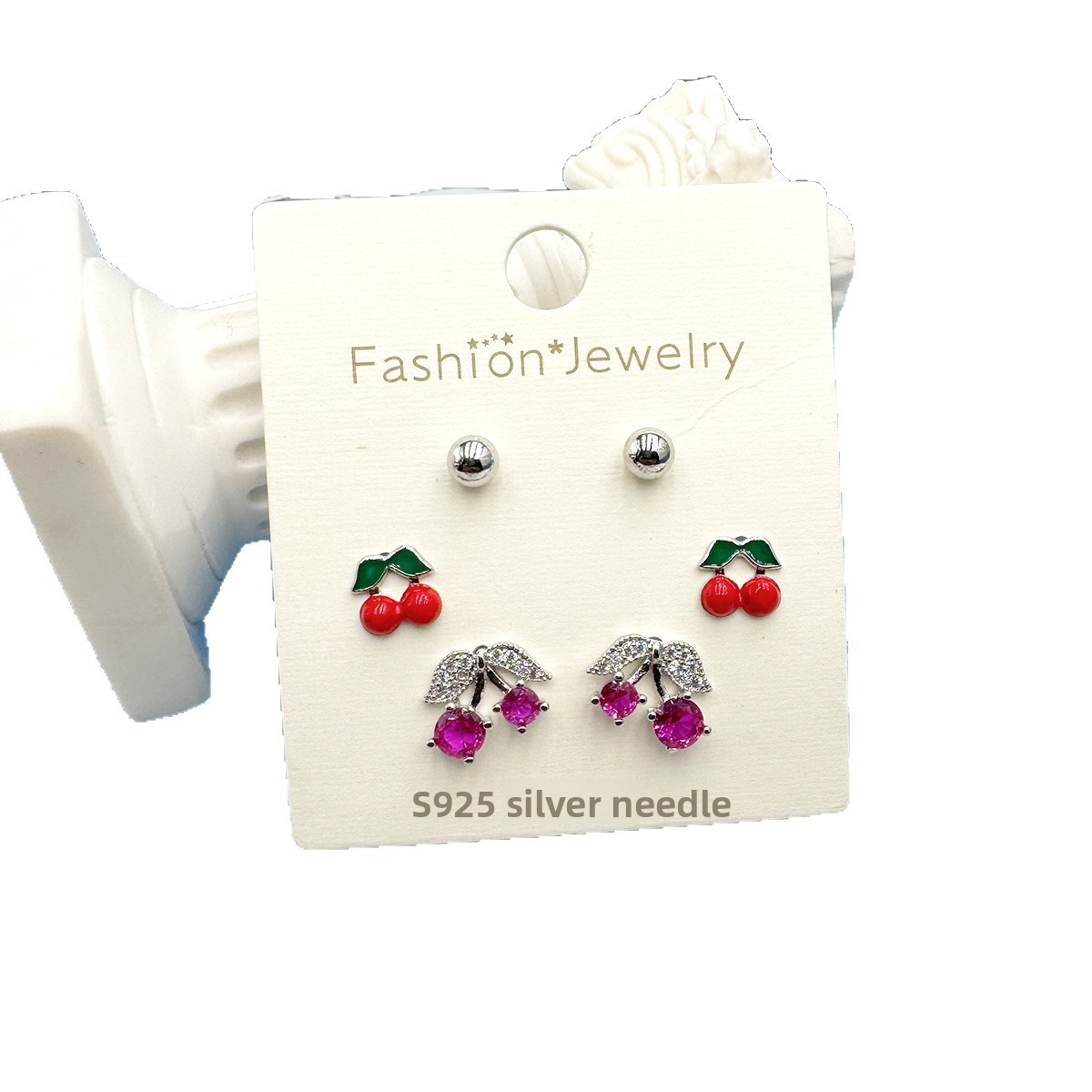 Geometric Stud Earrings For Women In Electroplated Copper With Zircon Inlay, Sweet Style 5