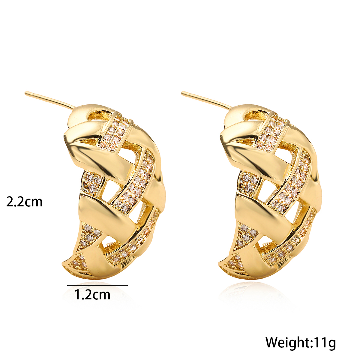 Geometric Stud Earrings For Women With Micro Pave Zircon Inlay, 18K Real Gold Plated Copper, Water Plating Process 2
