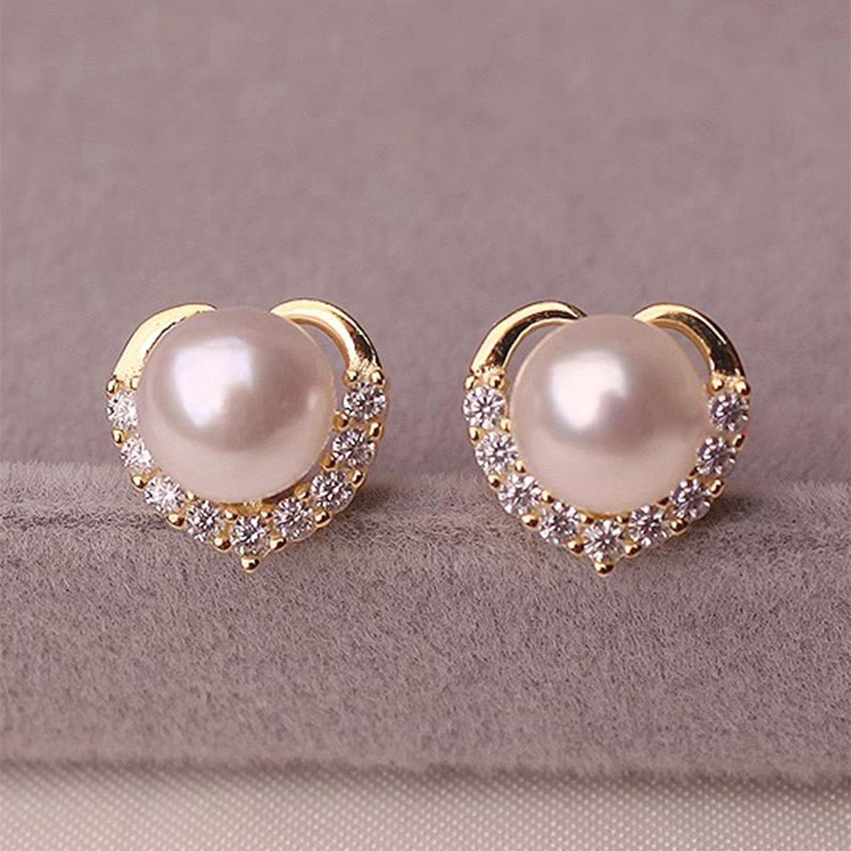 Geometric Stud Earrings For Women With Pearl Inlay, Copper Base, KC Golden Water Plating, And Claw Setting 2