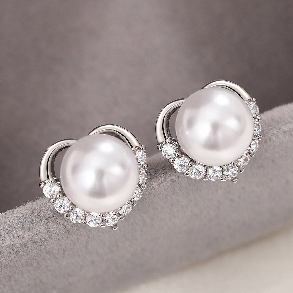 Geometric Stud Earrings For Women With Pearl Inlay, Copper Base, KC Golden Water Plating, And Claw Setting 4