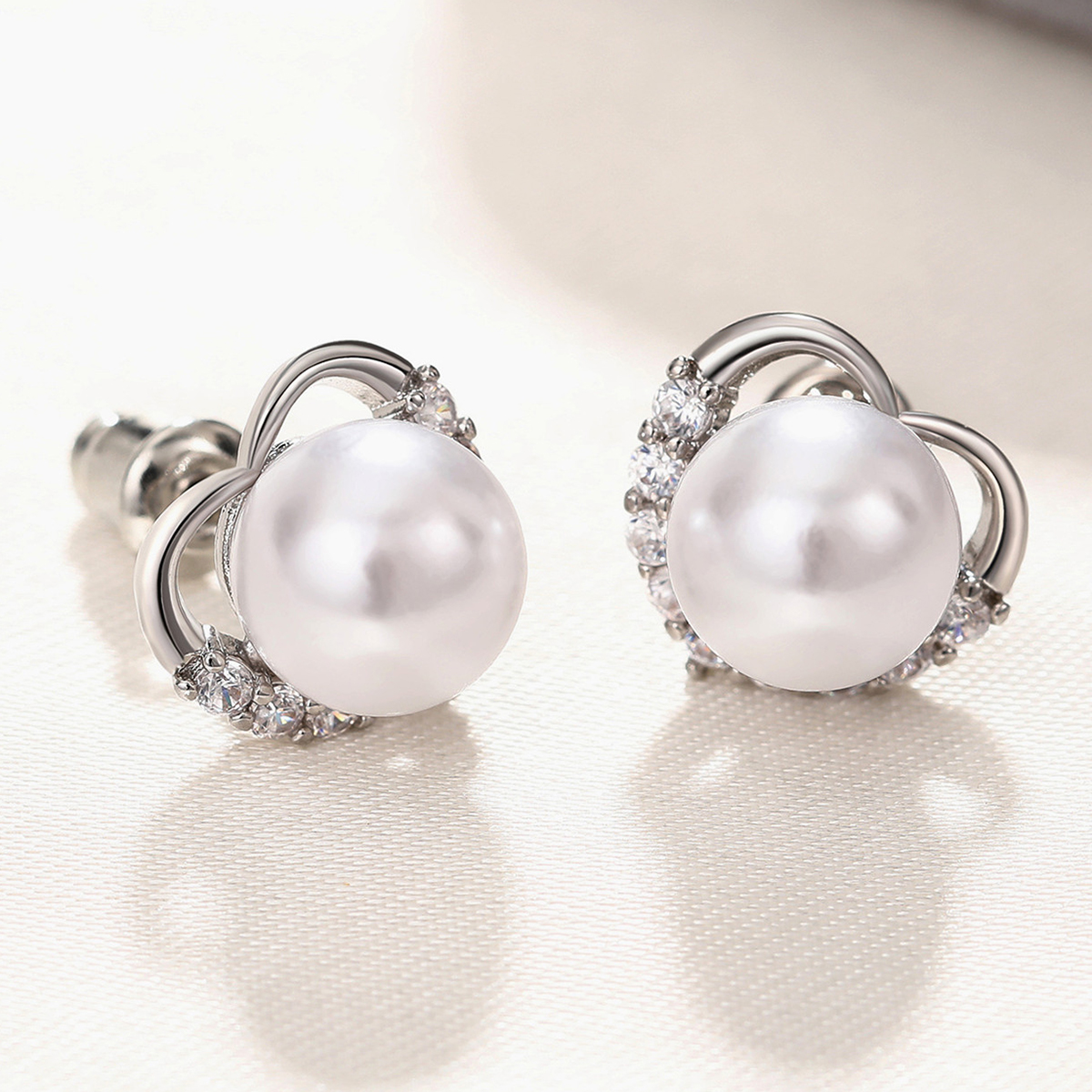 Geometric Stud Earrings For Women With Pearl Inlay, Copper Base, KC Golden Water Plating, And Claw Setting 8