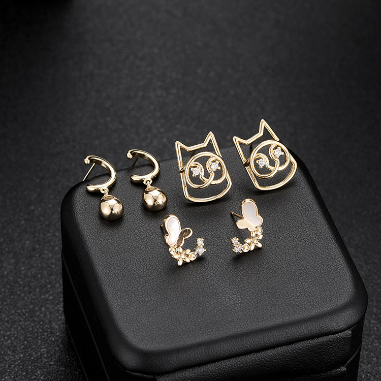 Geometric Stud Earrings With 925 Sterling Silver Posts, Copper Base Electroplated And 14K Real Gold Plated Featuring Zircon Inlay