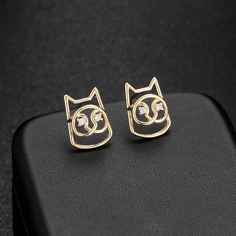 Geometric Stud Earrings With 925 Sterling Silver Posts, Copper Base Electroplated And 14K Real Gold Plated Featuring Zircon Inlay 2