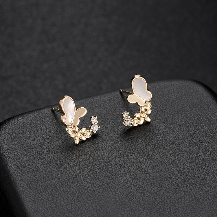 Geometric Stud Earrings With 925 Sterling Silver Posts, Copper Base Electroplated And 14K Real Gold Plated Featuring Zircon Inlay 3