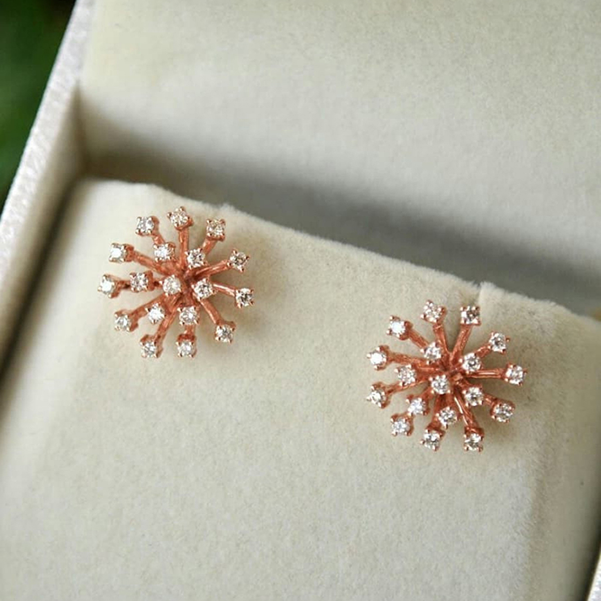 Geometric Stud Earrings For Women With Zircon Inlay In KC Golden Plated Copper Featuring Claw Setting And Water Plating 2