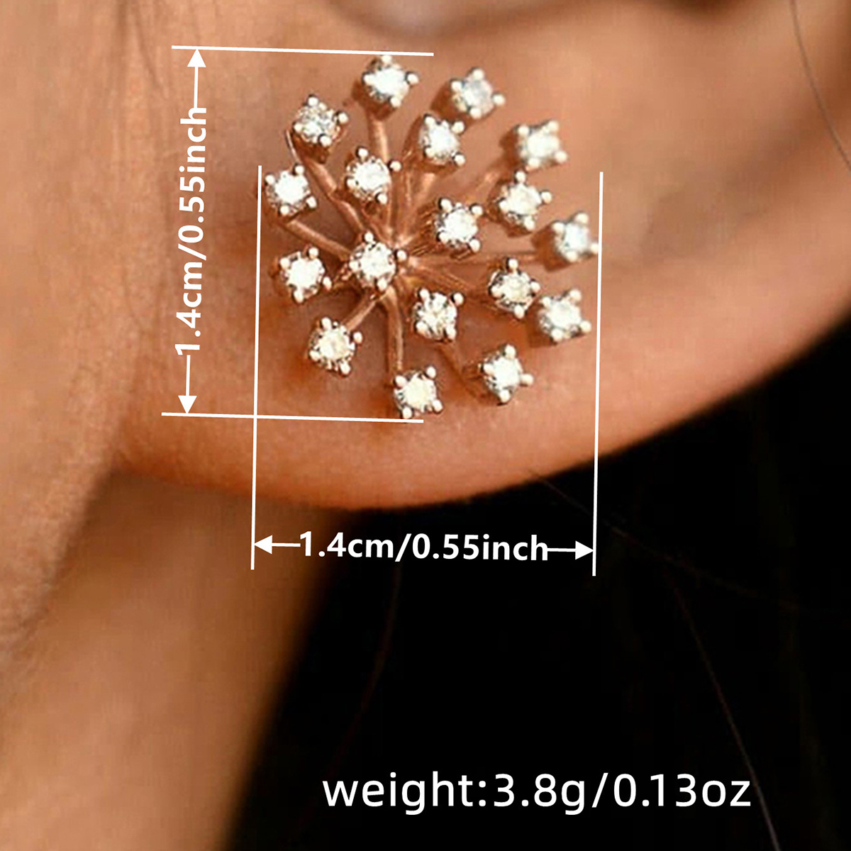 Geometric Stud Earrings For Women With Zircon Inlay In KC Golden Plated Copper Featuring Claw Setting And Water Plating 4