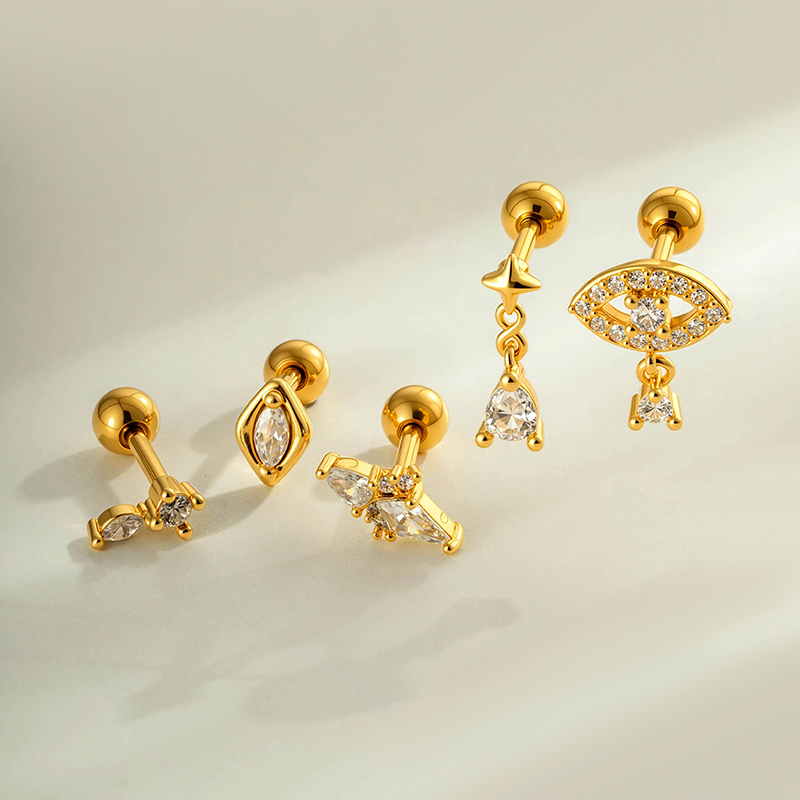 Geometric Stud Earrings For Women With Zircon Inlay, Copper Base, And 18K Real Gold Water Plating 2