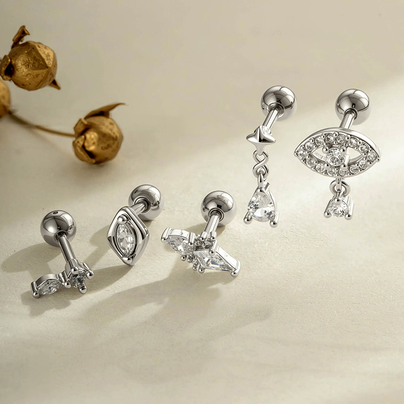 Geometric Stud Earrings For Women With Zircon Inlay, Copper Base, And 18K Real Gold Water Plating 3