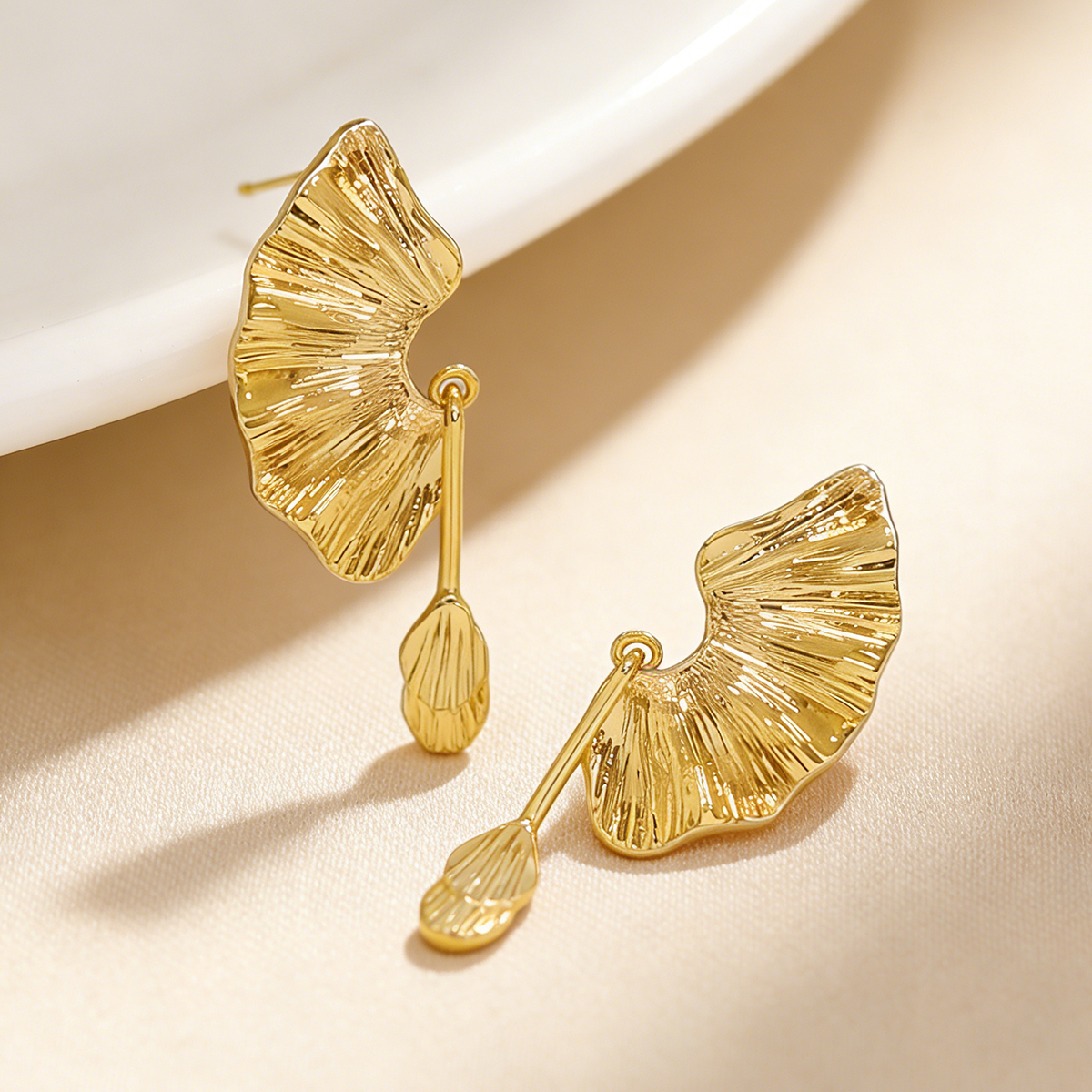 Geometric Tassel Earrings For Women In Golden Plated Copper With 0.01µm Electroplated Coating 3