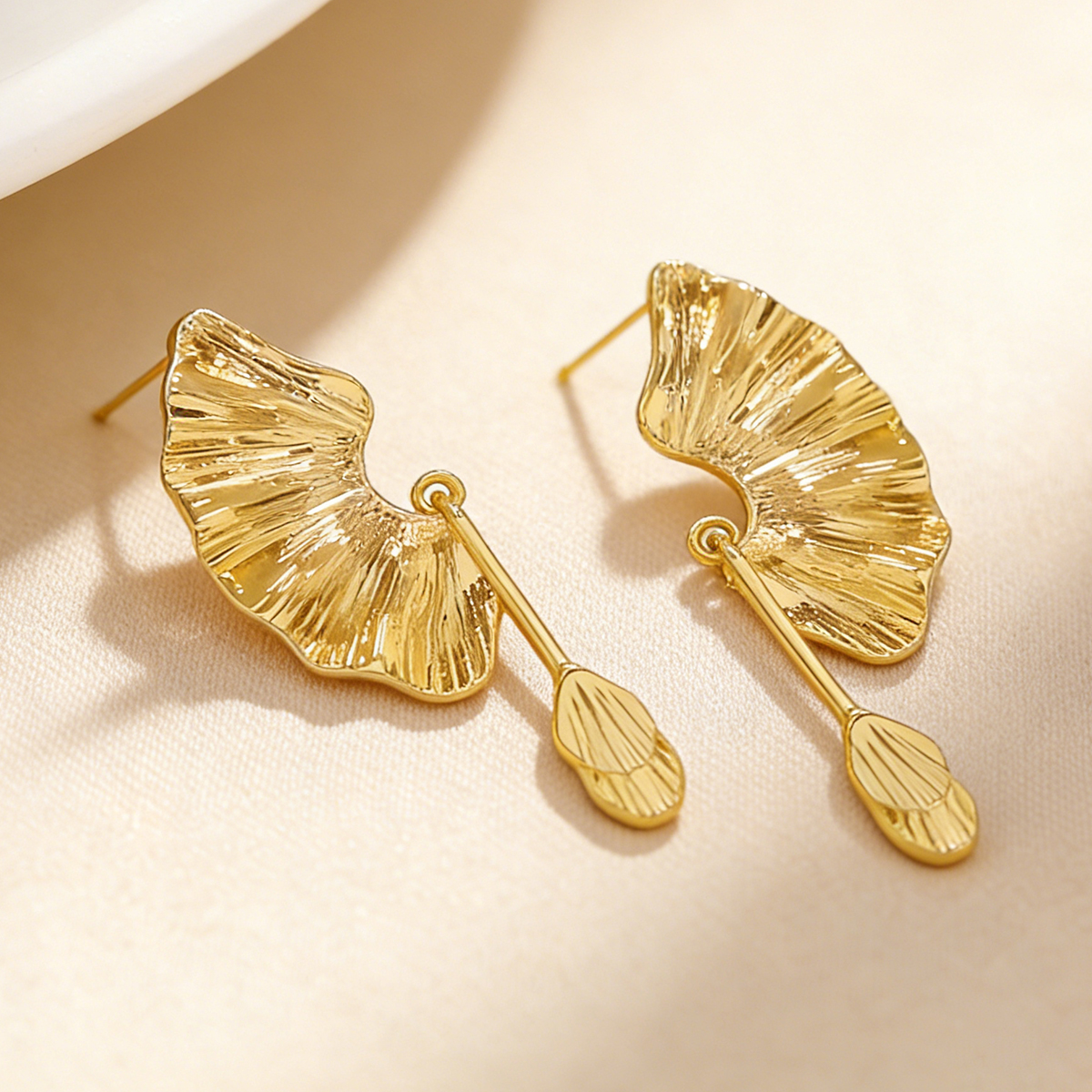 Geometric Tassel Earrings For Women In Golden Plated Copper With 0.01µm Electroplated Coating 4