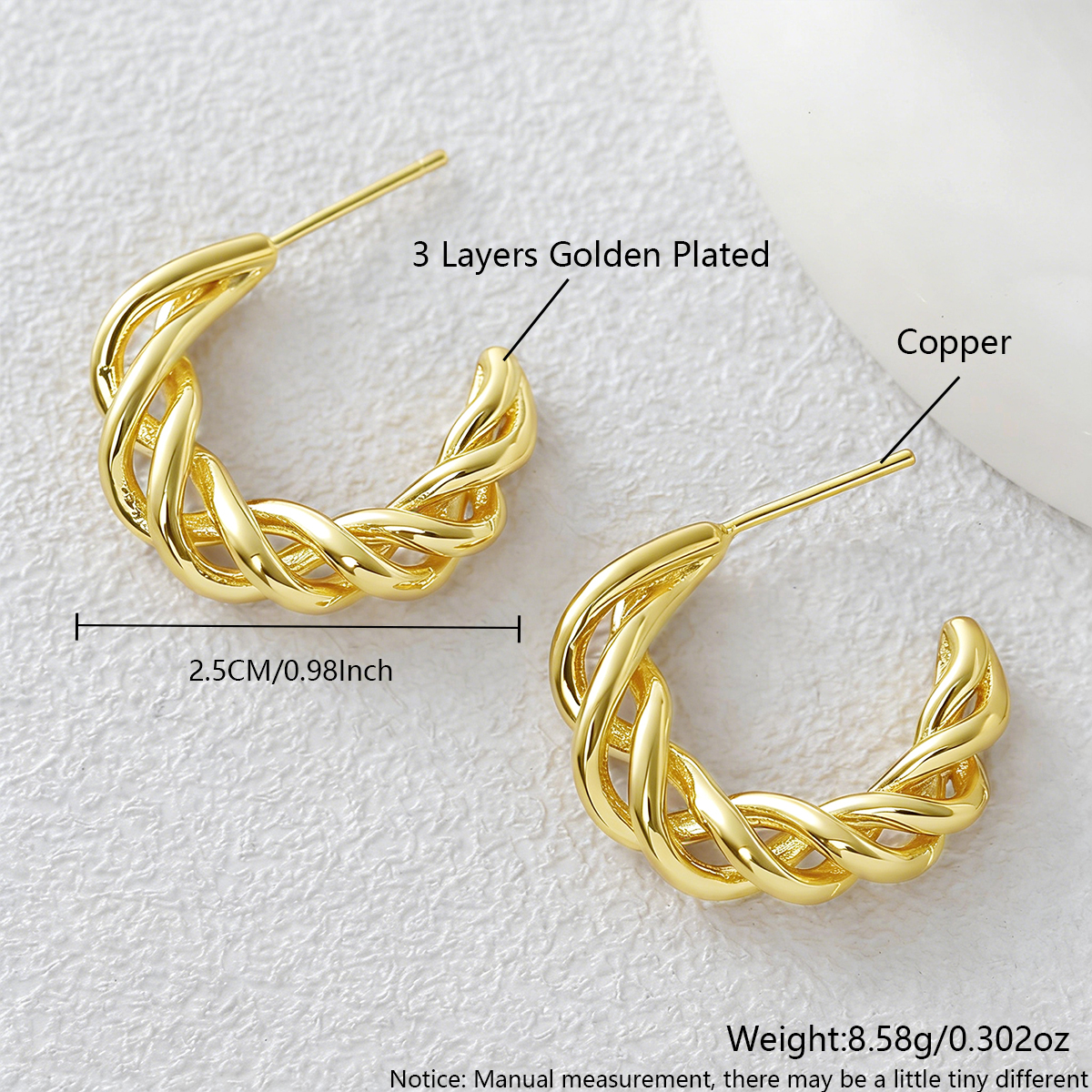 Geometric Twist Earrings In Copper With 18K Real Gold Plated Water Plating And 0.05µm-0.08µm Thickness 2
