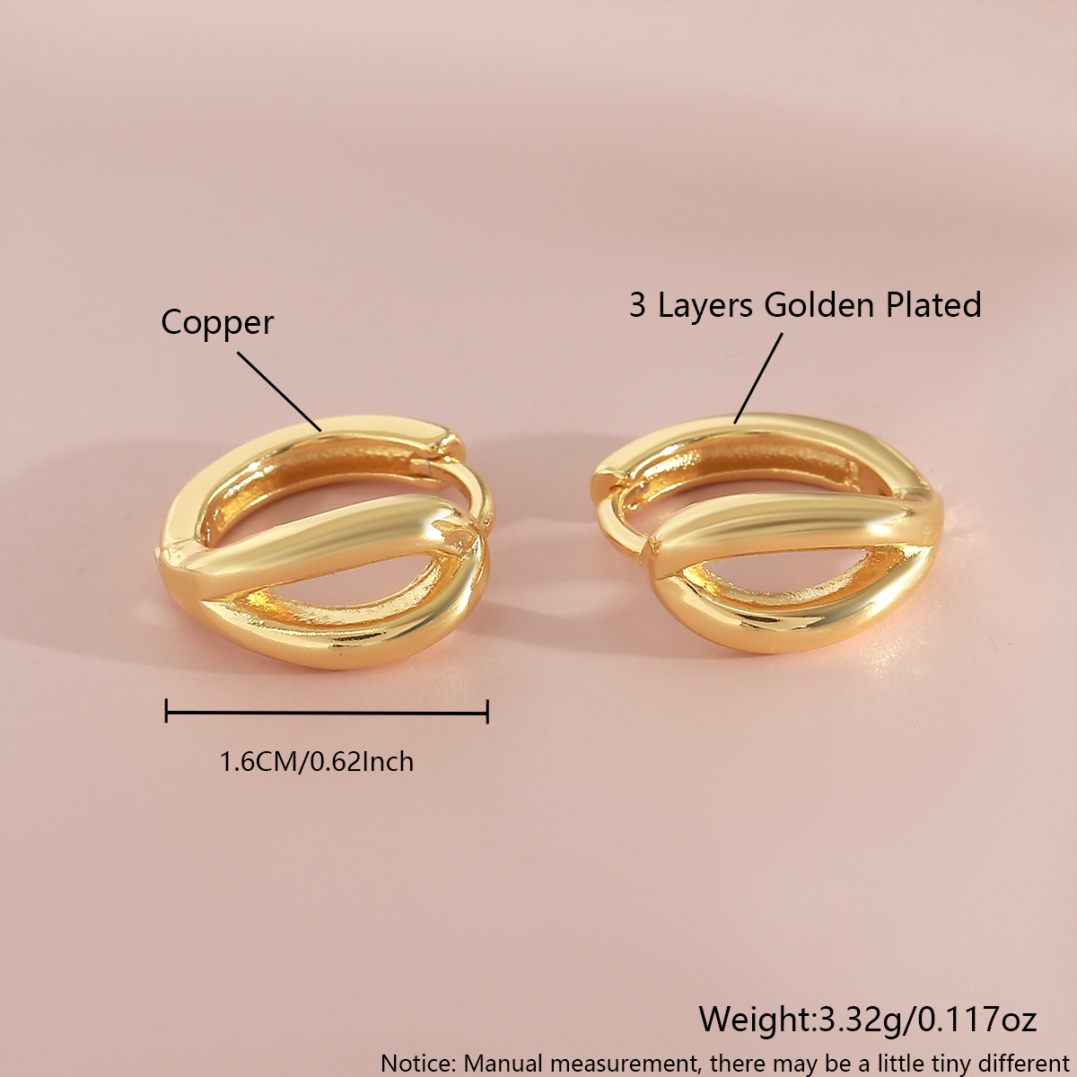Geometric Earrings For Women, Waterproof Copper Base, 18K Gold Plated With 0.05-0.08µm PVD Coating 2