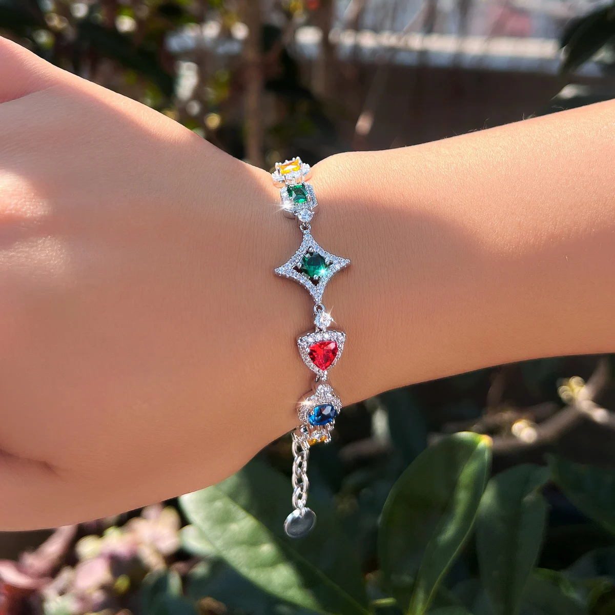 Geometric Waterproof Non Tarnish Copper Bracelet For Women With Rhodium Plated Tennis Chain And Zircon Inlay 2