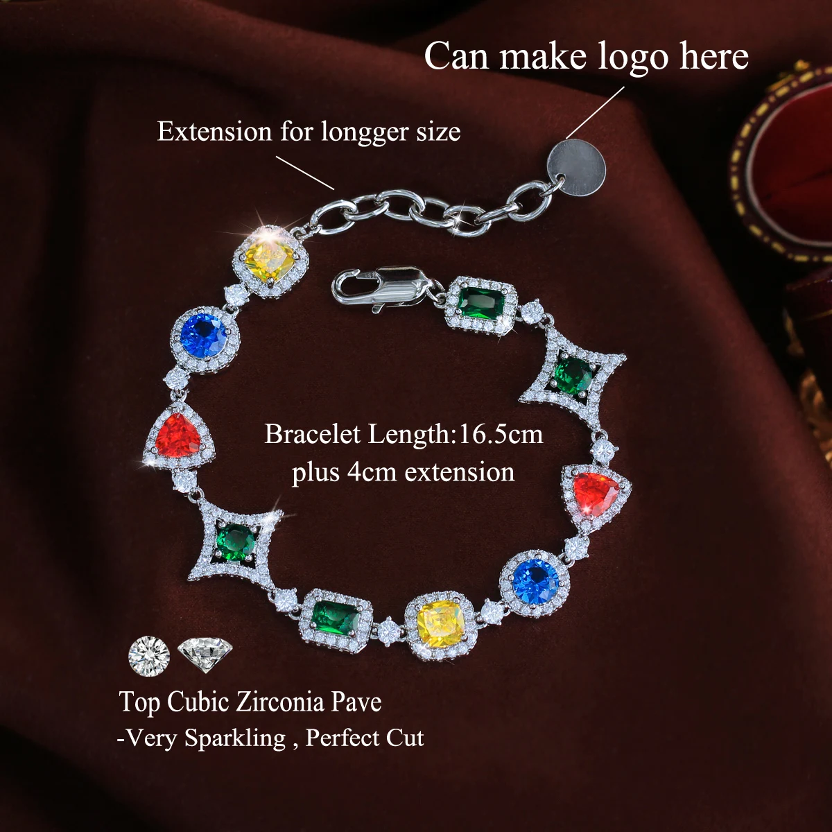 Geometric Waterproof Non Tarnish Copper Bracelet For Women With Rhodium Plated Tennis Chain And Zircon Inlay 3