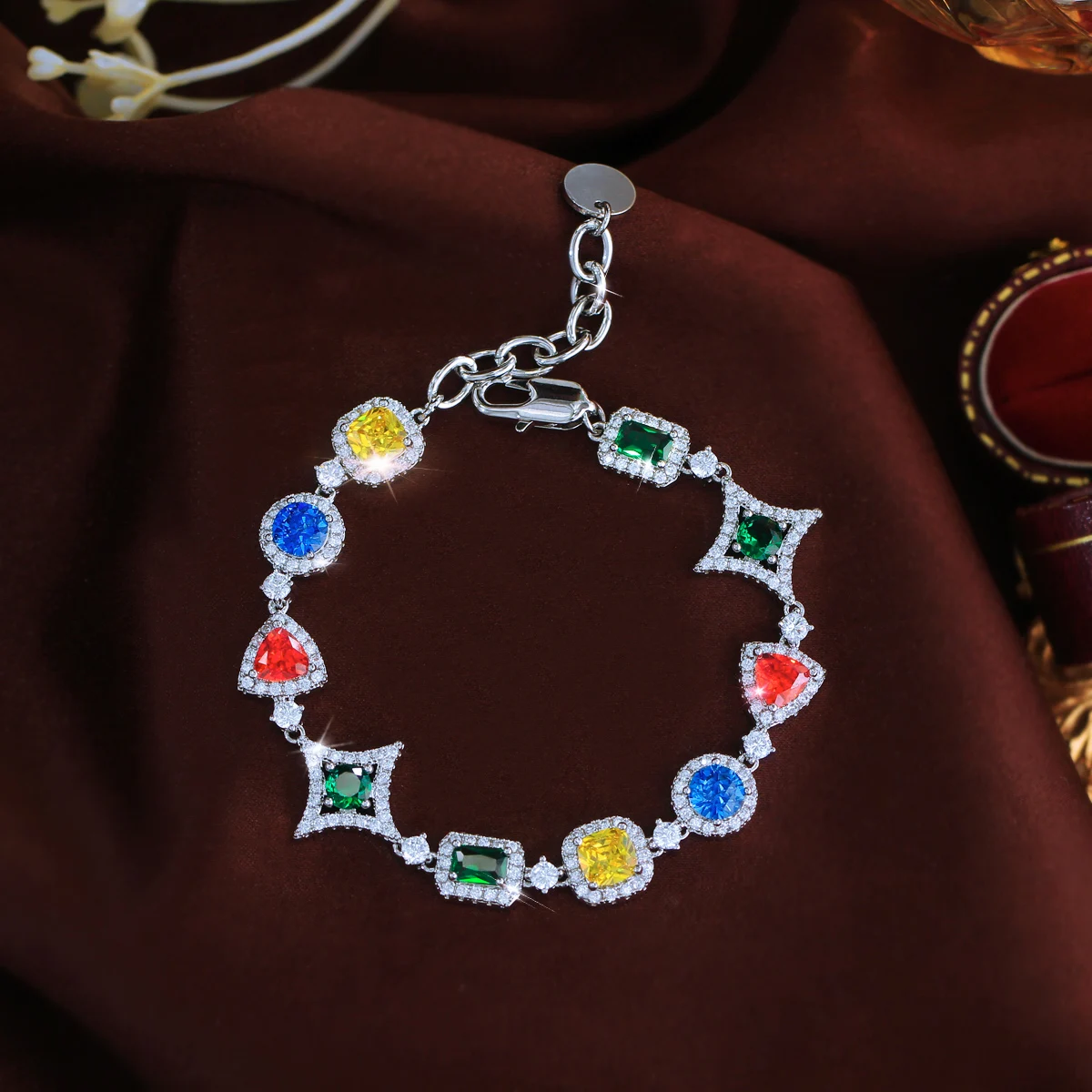 Geometric Waterproof Non Tarnish Copper Bracelet For Women With Rhodium Plated Tennis Chain And Zircon Inlay 5