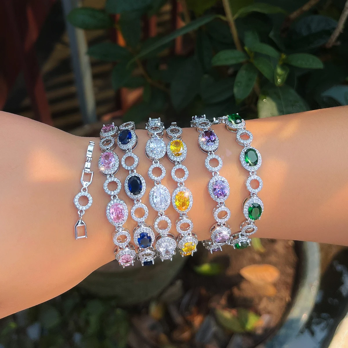 Geometric Waterproof Non Tarnish Copper Bracelets For Women With Rhodium Plated Water Plating And Zircon Inlay Featuring Tennis Chain
