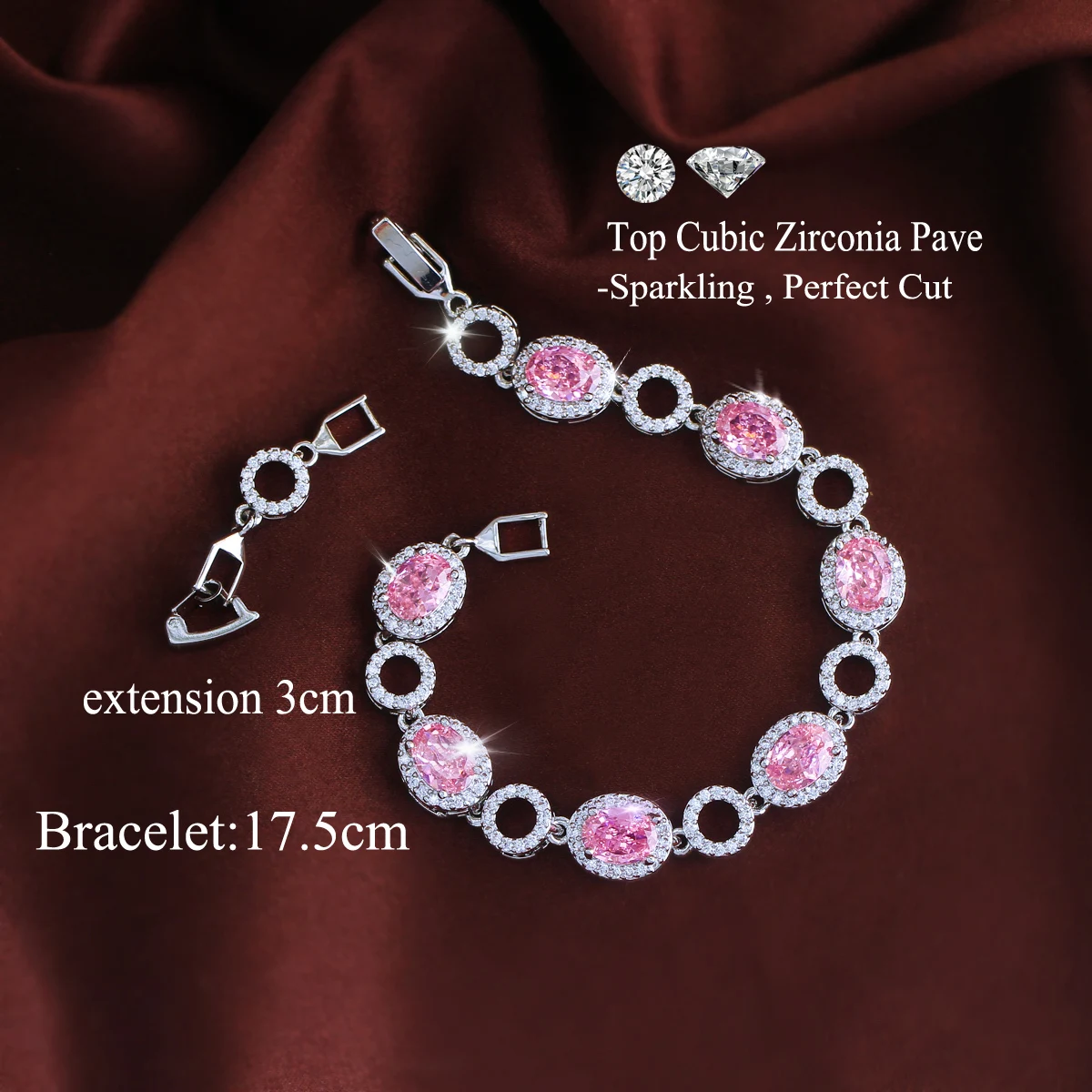 Geometric Waterproof Non Tarnish Copper Bracelets For Women With Rhodium Plated Water Plating And Zircon Inlay Featuring Tennis Chain 2