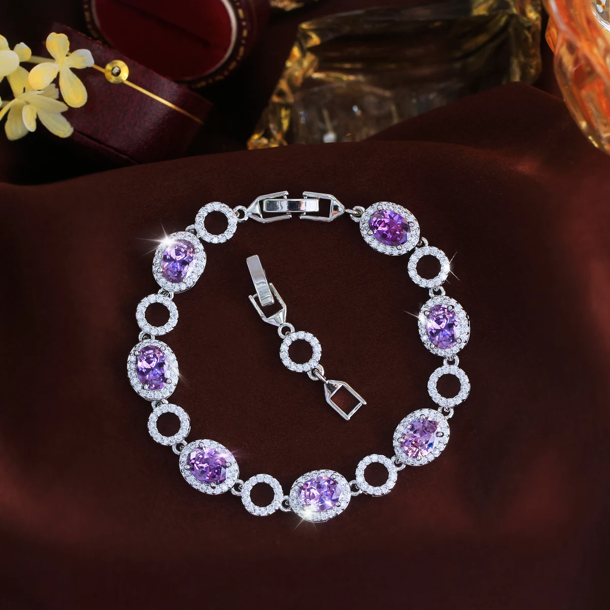 Geometric Waterproof Non Tarnish Copper Bracelets For Women With Rhodium Plated Water Plating And Zircon Inlay Featuring Tennis Chain 4
