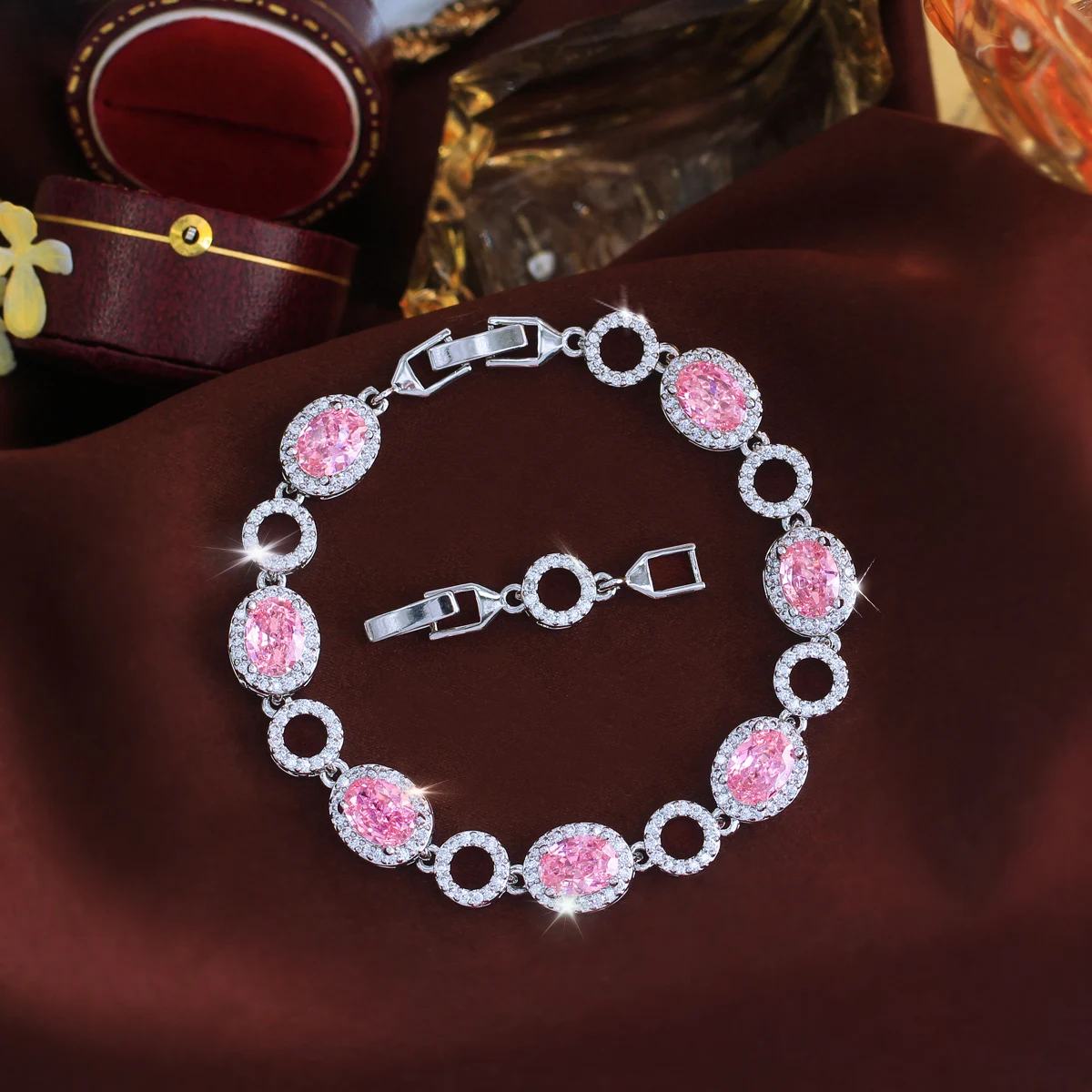 Geometric Waterproof Non Tarnish Copper Bracelets For Women With Rhodium Plated Water Plating And Zircon Inlay Featuring Tennis Chain 5