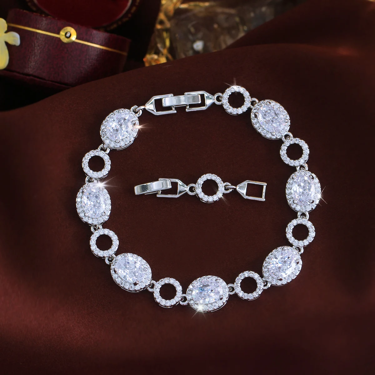 Geometric Waterproof Non Tarnish Copper Bracelets For Women With Rhodium Plated Water Plating And Zircon Inlay Featuring Tennis Chain 6