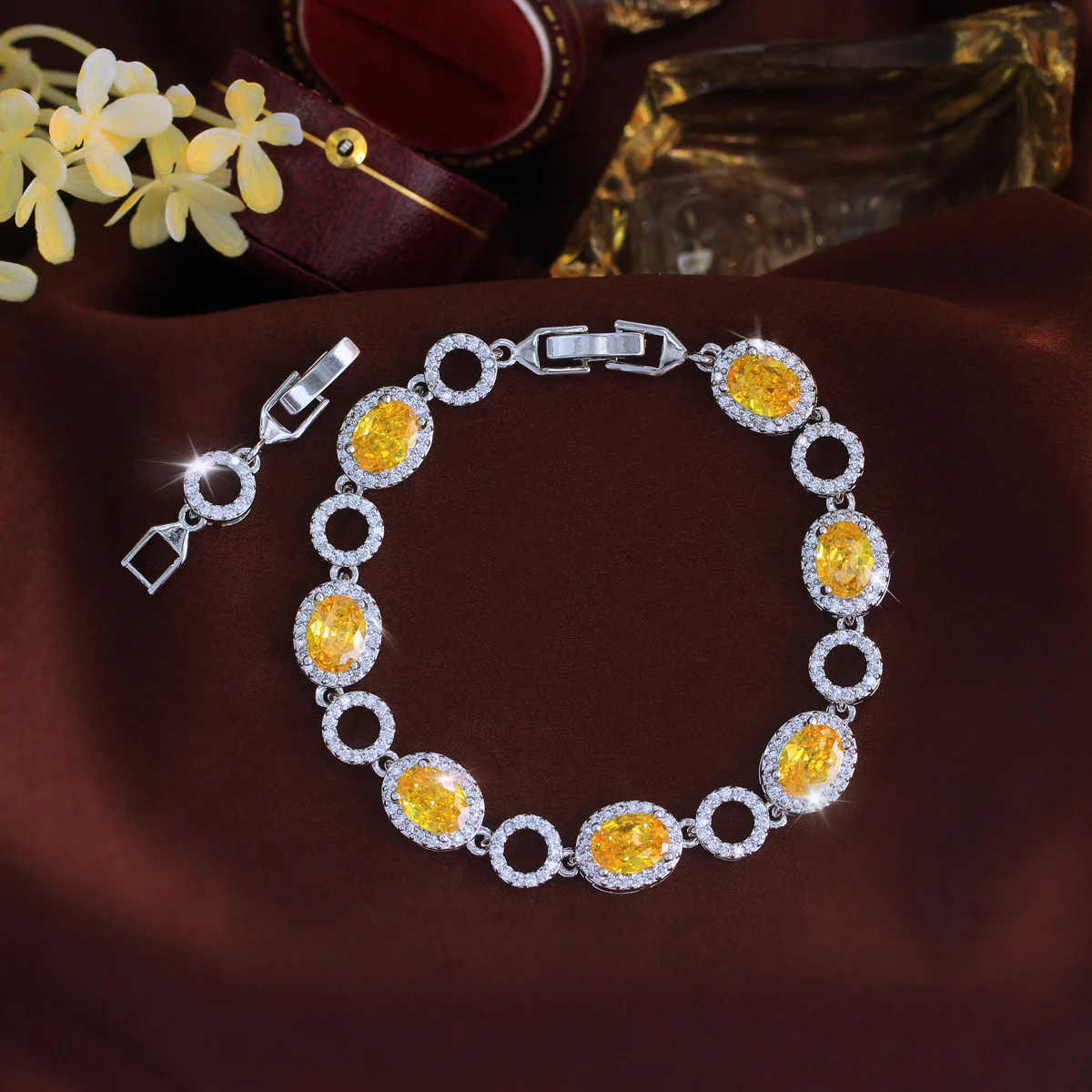 Geometric Waterproof Non Tarnish Copper Bracelets For Women With Rhodium Plated Water Plating And Zircon Inlay Featuring Tennis Chain 7