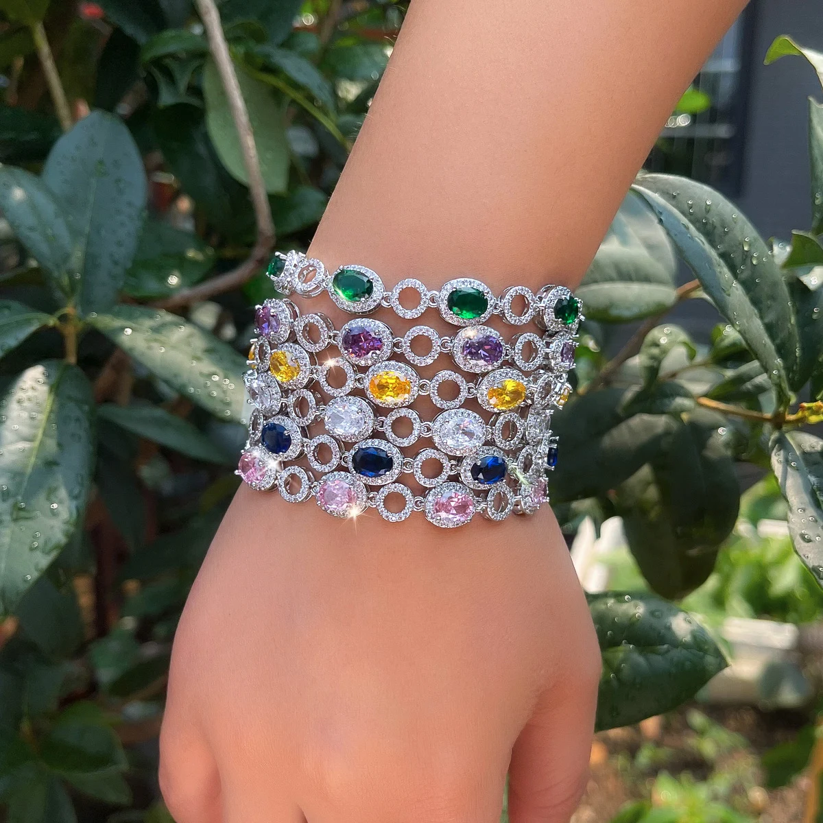 Geometric Waterproof Non Tarnish Copper Bracelets For Women With Rhodium Plated Water Plating And Zircon Inlay Featuring Tennis Chain 10