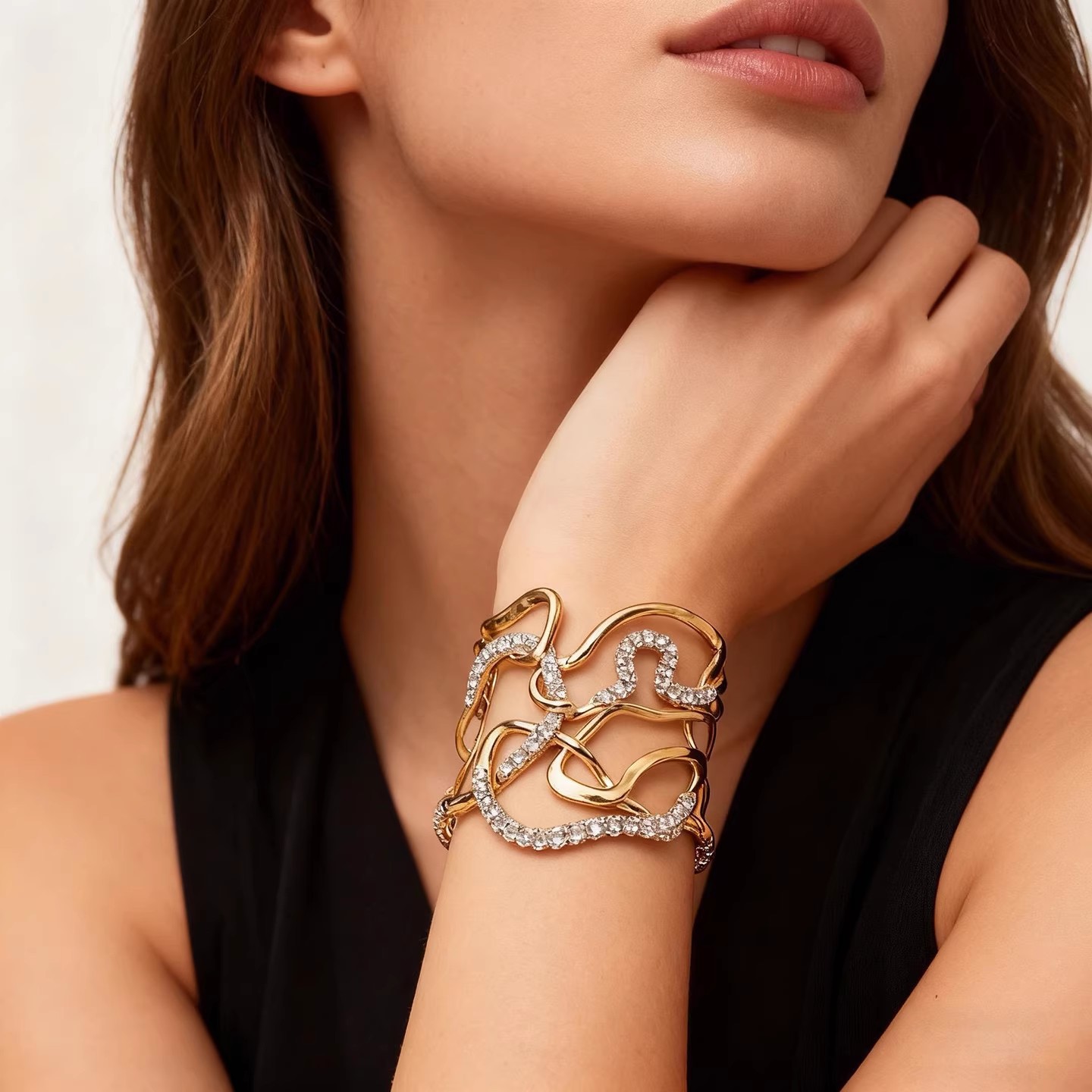 Geometric Wide Copper Bracelet Bangle In Golden, Stylish Design For Everyday Wear