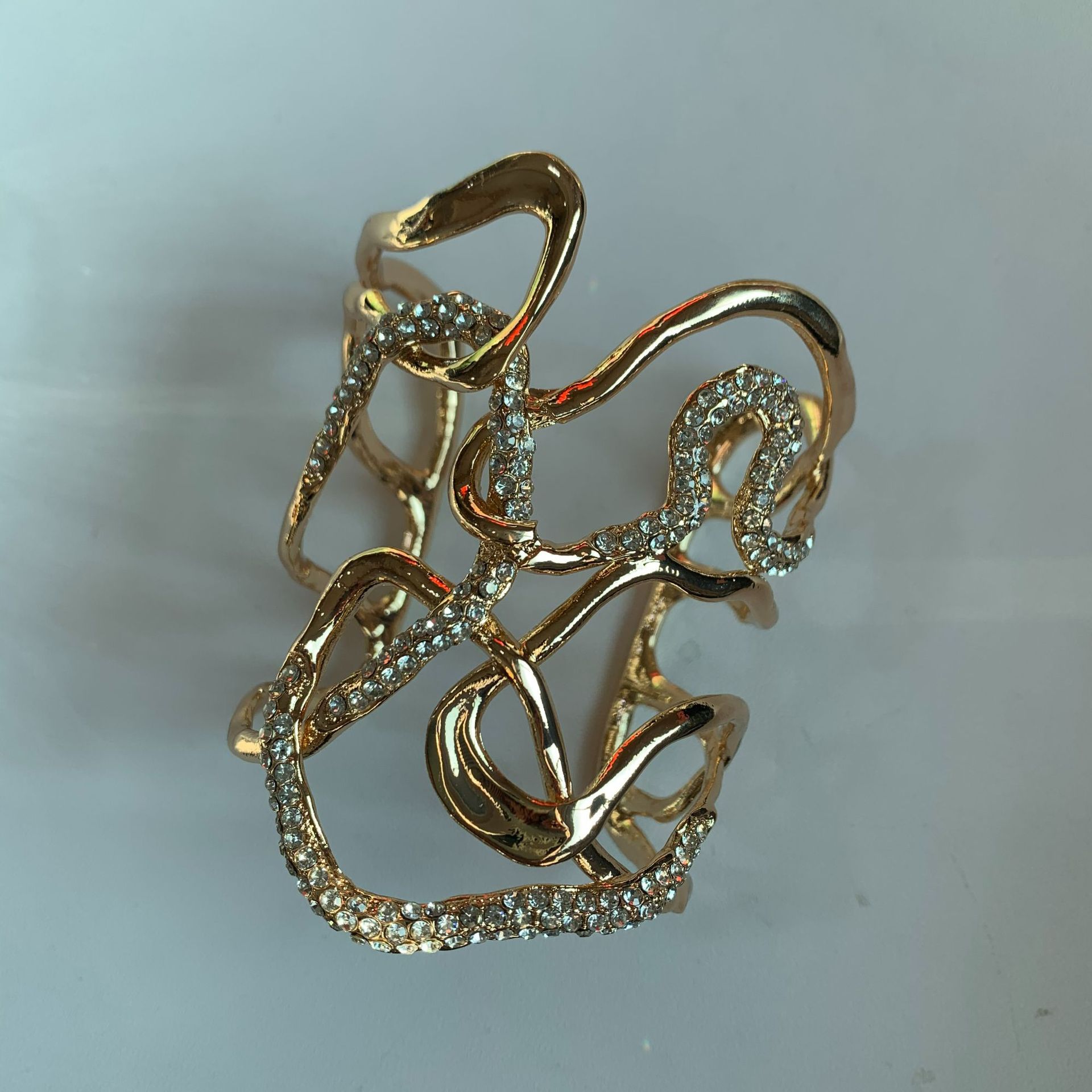 Geometric Wide Copper Bracelet Bangle In Golden, Stylish Design For Everyday Wear 4