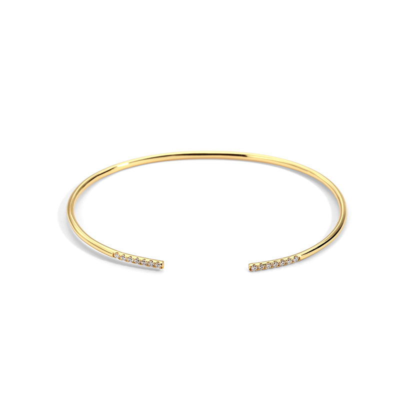 Three-dimensional Geometric Wristband For Women In Golden Plated Brass With Zircon Inlay And Slider Chain 5
