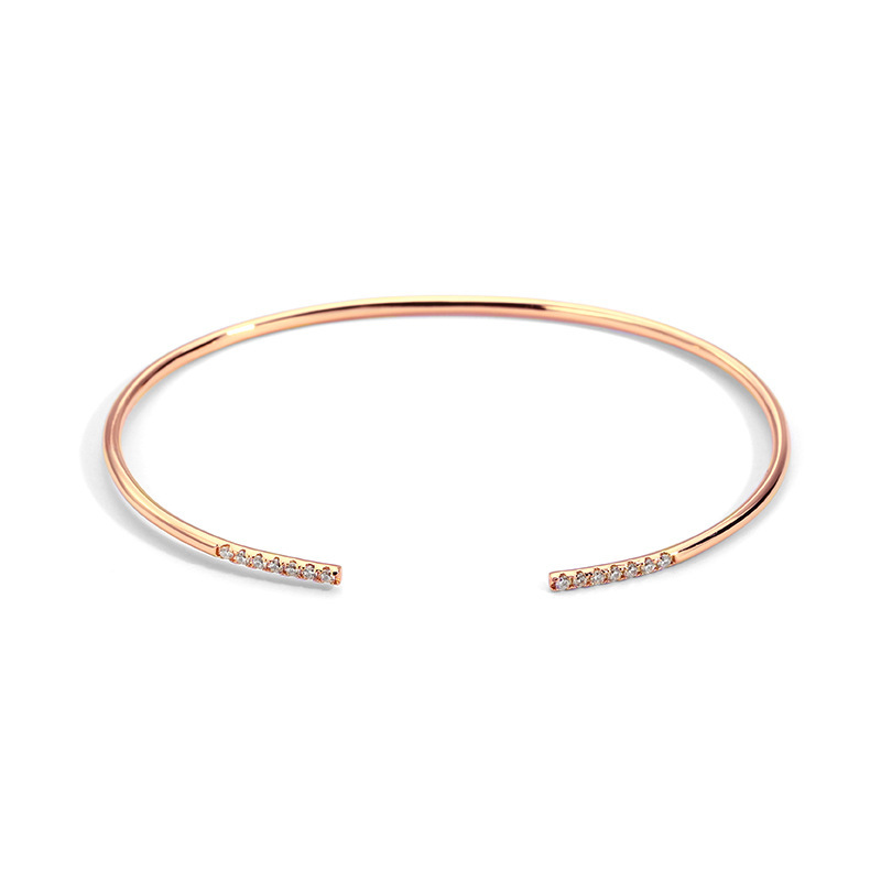 Three-dimensional Geometric Wristband For Women In Golden Plated Brass With Zircon Inlay And Slider Chain 7