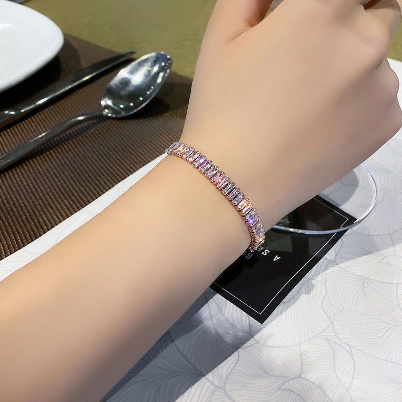 Geometric Copper Bracelet For Women Featuring Inlay Artificial Diamond Design With Glam Style