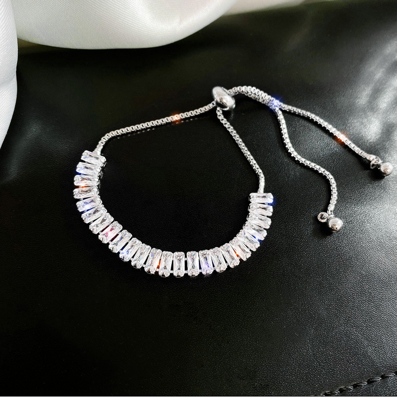 Geometric Copper Bracelet For Women Featuring Inlay Artificial Diamond Design With Glam Style 2