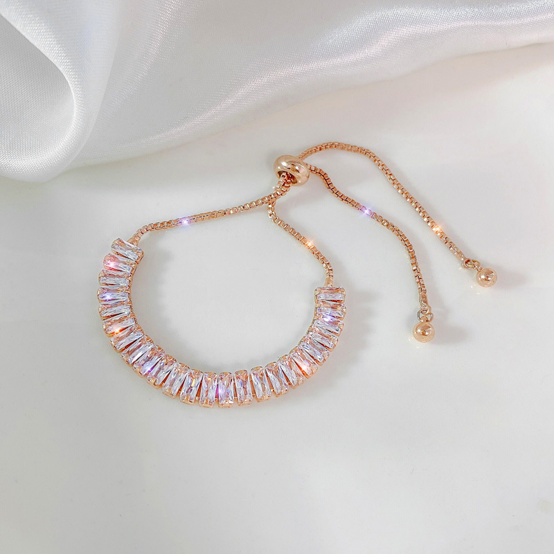 Geometric Copper Bracelet For Women Featuring Inlay Artificial Diamond Design With Glam Style 3