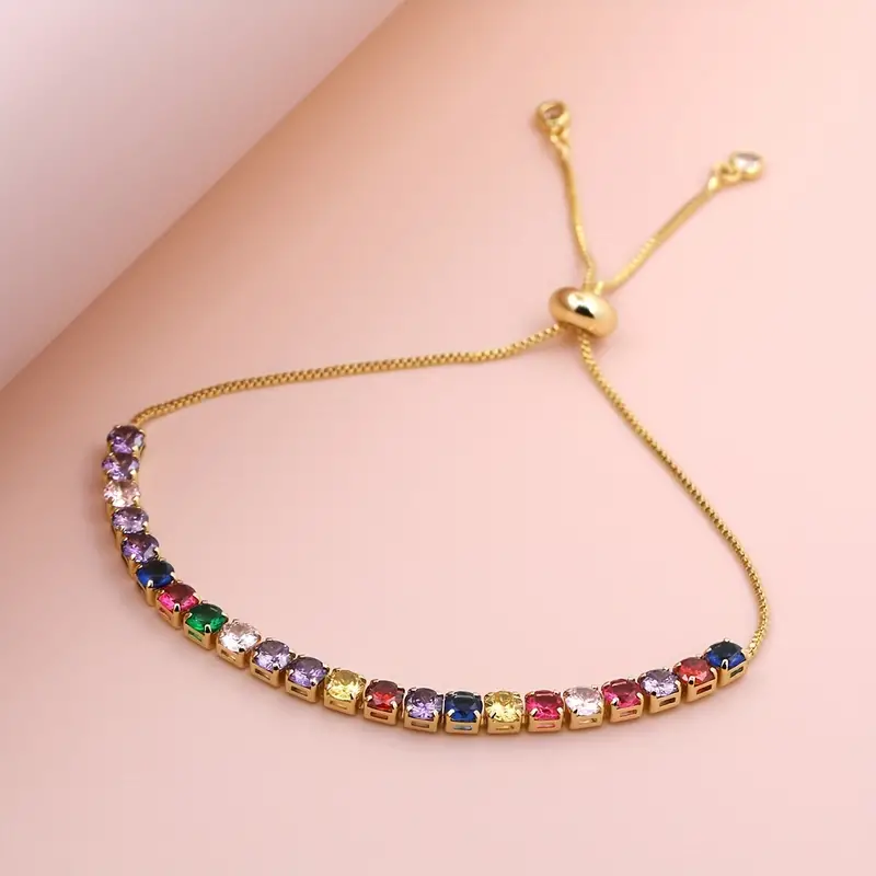 Square Zircon Bracelets For Women Featuring 18K Gold Plated Copper Design With Zircon Inlay