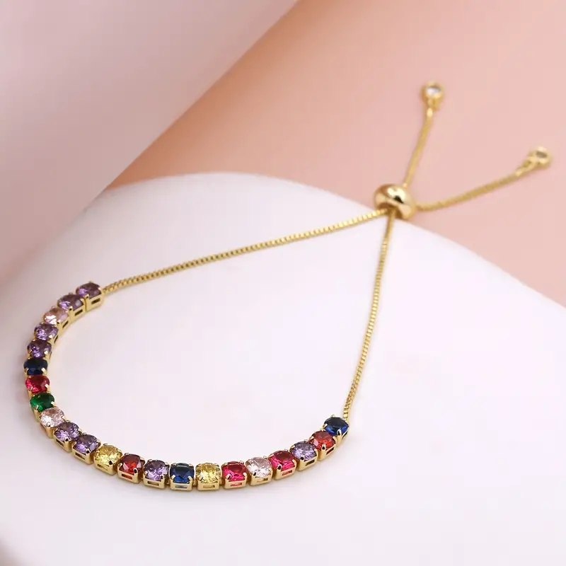 Square Zircon Bracelets For Women Featuring 18K Gold Plated Copper Design With Zircon Inlay 2