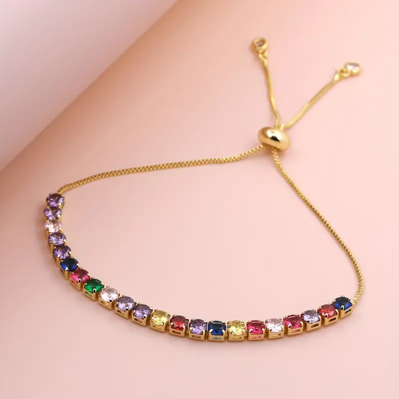 Square Zircon Bracelets For Women Featuring 18K Gold Plated Copper Design With Zircon Inlay 3