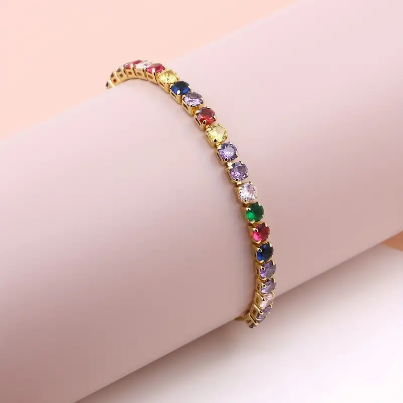 Square Zircon Bracelets For Women Featuring 18K Gold Plated Copper Design With Zircon Inlay 4