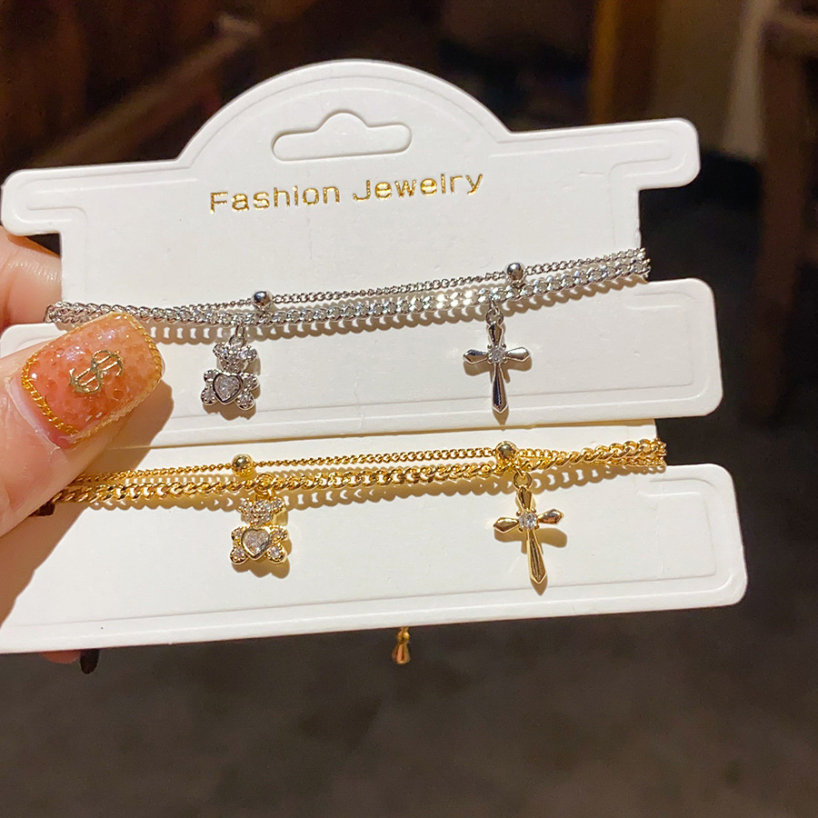 Gold Gold-plated Zircon Bear Bracelet Adjustable Clasp Animal Simple Women's Jewelry Accessory Design 3