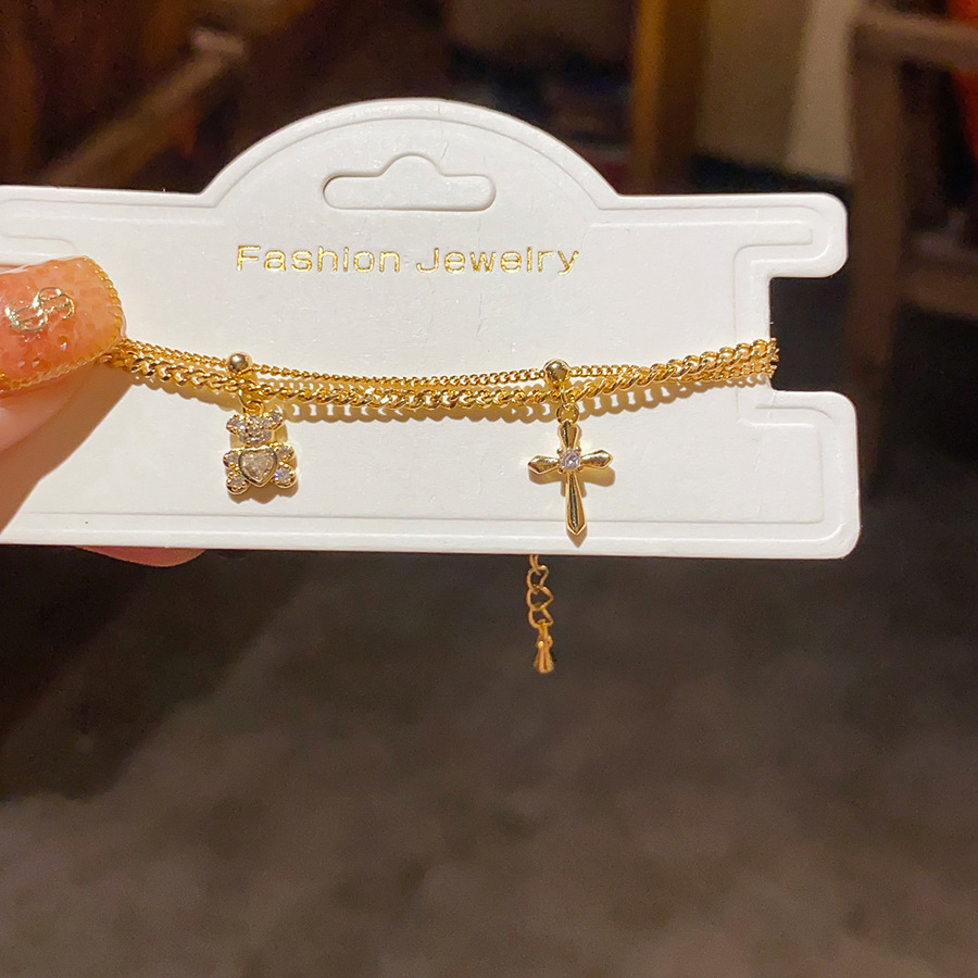 Gold Gold-plated Zircon Bear Bracelet Adjustable Clasp Animal Simple Women's Jewelry Accessory Design 4