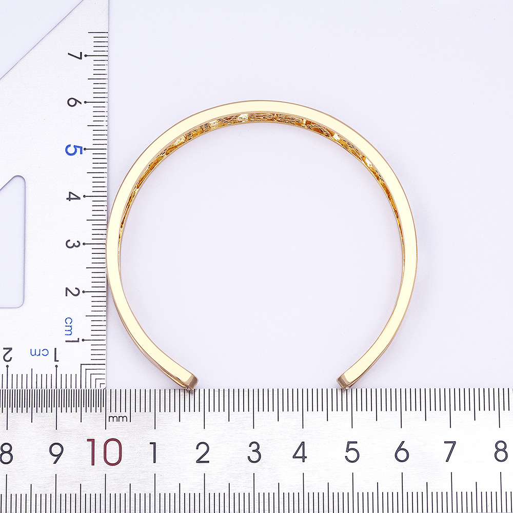 Gold Letter Bangle For Women In Copper With Zircon Inlay, 18K Real Gold Plated Electroplated Finish 2