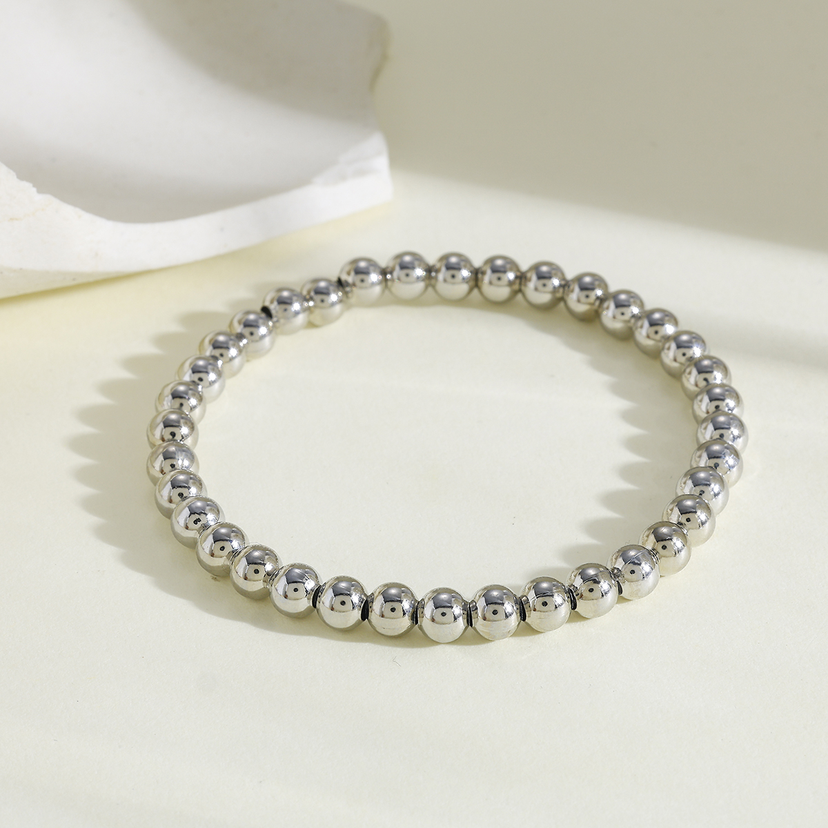 Gold-Plated Copper Silver Elastic Cord 5mm Round Beaded Chain Bracelet For Women Valentine's Day 3