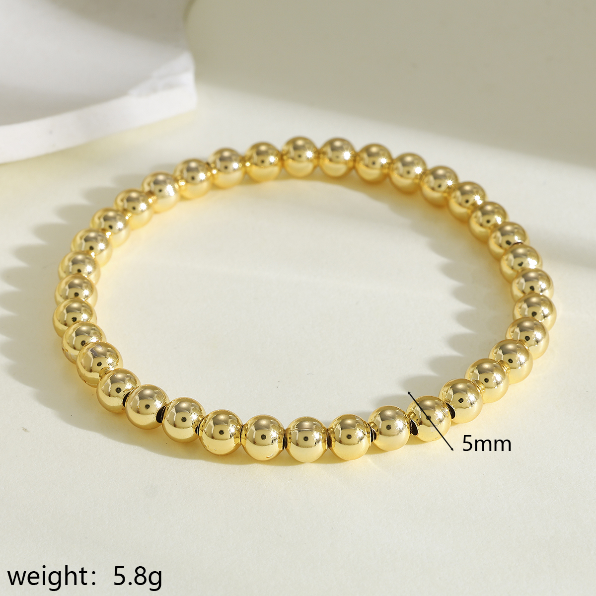 Gold-Plated Copper Silver Elastic Cord 5mm Round Beaded Chain Bracelet For Women Valentine's Day 4