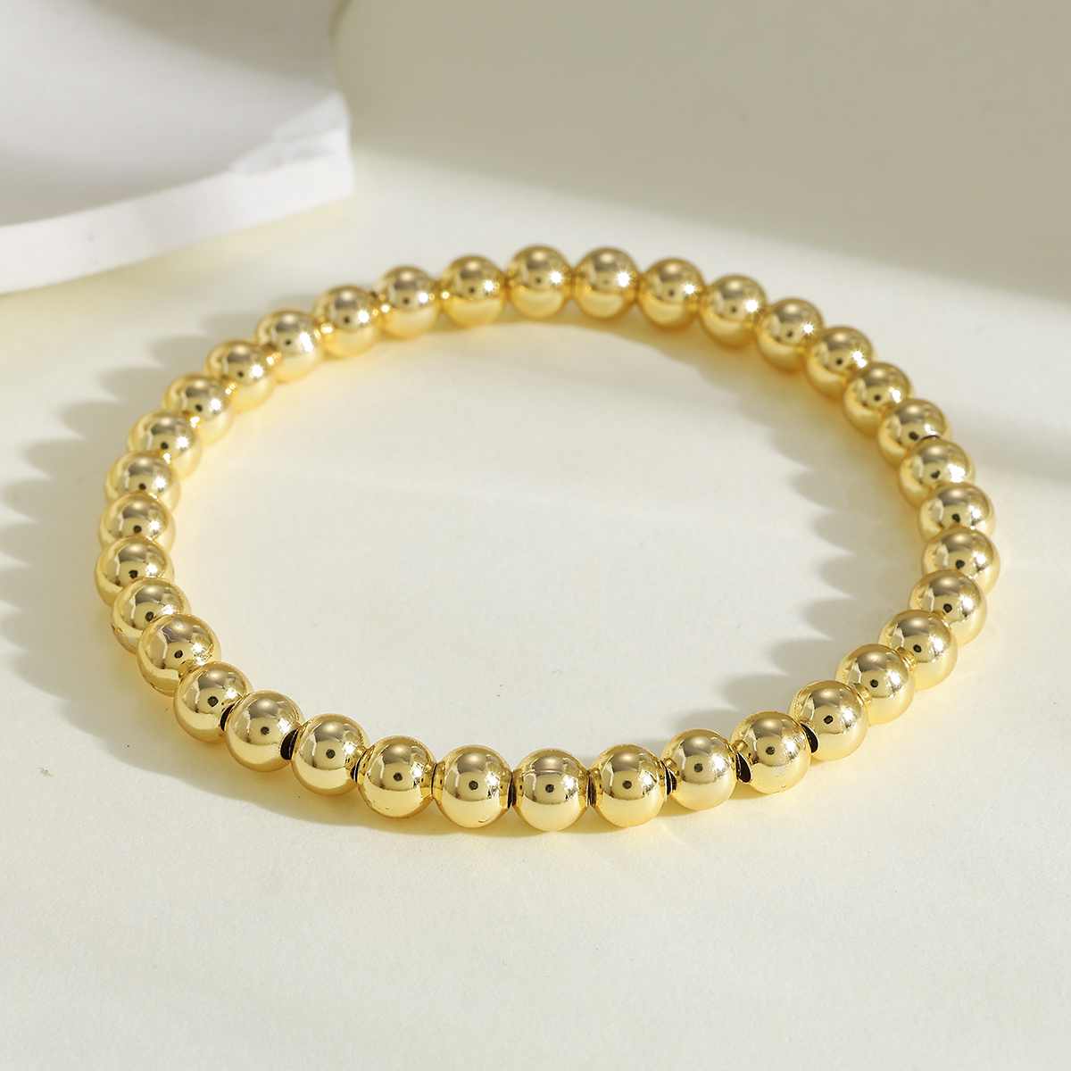 Gold-Plated Copper Silver Elastic Cord 5mm Round Beaded Chain Bracelet For Women Valentine's Day 5